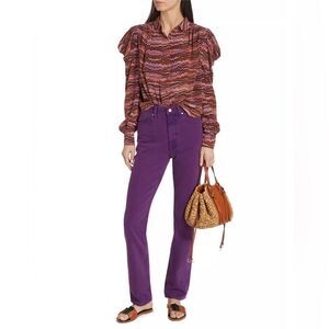 ULLA JOHNSON Dari Patterned Blouse in Purple Sapphire Size NWT 6 $420